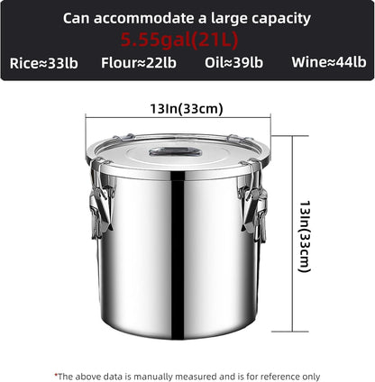 304 stainless steel food storage containers with lids lock clips airtight container large airtight for rice flour sugar grain coffee bean storage containers Kitchen jar (5.55gal/21L)