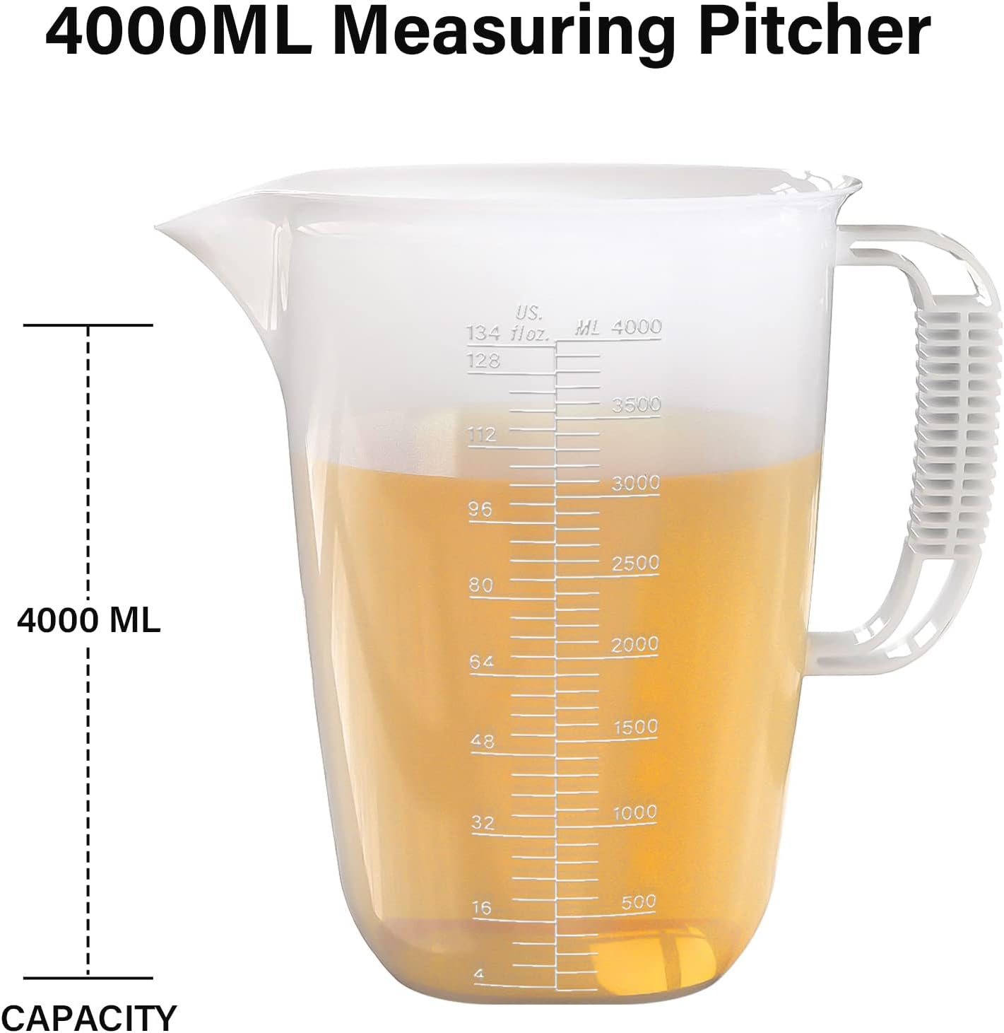 Luvan 34OZ/1000ML Glass Measuring Cup, 4 Cup Glass Measuring Cups With 3 Scales (Ml/Oz/Cup), High Borosilicate Measuring Cup With Handle and V-Shaped Spout, Dishwasher/Freezer/Microwave Safe