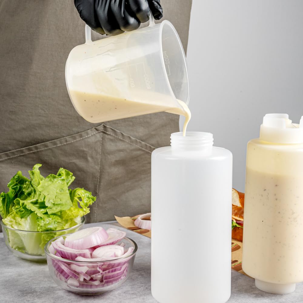 Restaurantware 32oz. FIFO Inverted Plastic Squeeze Bottle with Refill and Dispensing Lids - First In First Out - Perfect for Restaurants, Catering, and Food Trucks - box