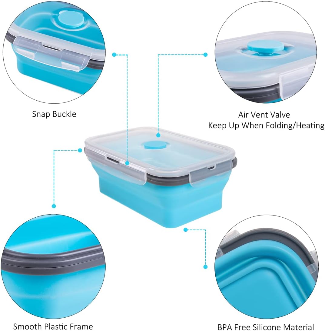 Collapsible Food Storage Containers with Lids, 4 Pack, 40 oz Silicone 1-Compartment Meal Prep Containers Reusable, Lunch Bento Boxes for Adults, Microwave Freezer Dishwasher Safe, BPA-Free, Black