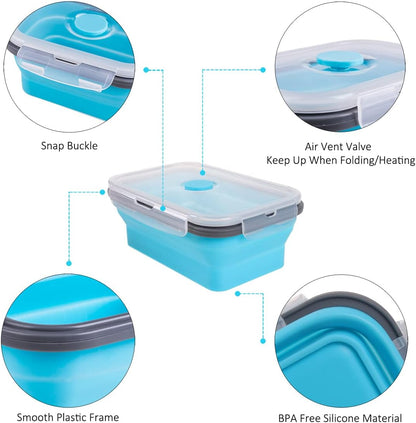 Collapsible Food Storage Containers with Lids, 4 Pack, 40 oz Silicone 1-Compartment Meal Prep Containers Reusable, Lunch Bento Boxes for Adults, Microwave Freezer Dishwasher Safe, BPA-Free, Black