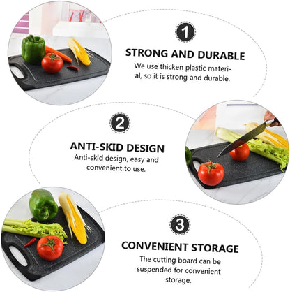 PRETYZOOM 3pcs Non-slip Plastic Cutting Board Mats Set, Double-sided Food-grade Chopping Boards for Meat and Vegetables, Black Home Kitchen Use