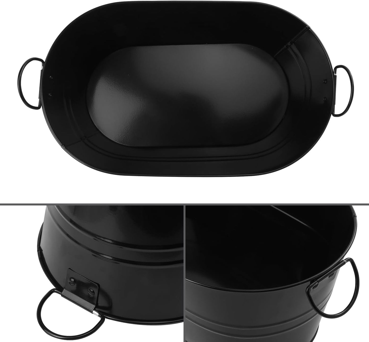 3 PCS 15.3 x 9 x 6 inches Black Metal Galvanized Tub with Handles, 3 Gallon Galvanized Beverage Tubs for Parties, Large Metal Drink Ice Buckets for Beer, Wine, Cocktails & Outdoor Events