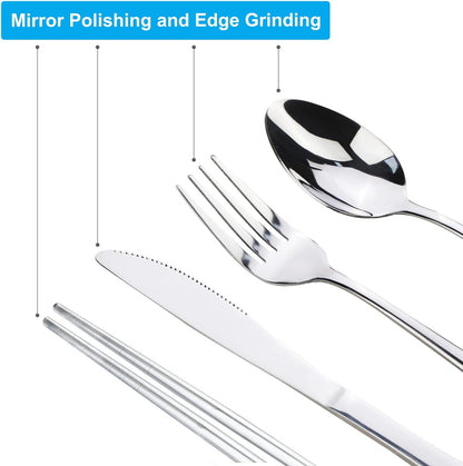 Portable Silverware Set with Case, Lengnoyp Travel Camping Utensils Set, Premium Stainless Steel Travel Cutlery Set