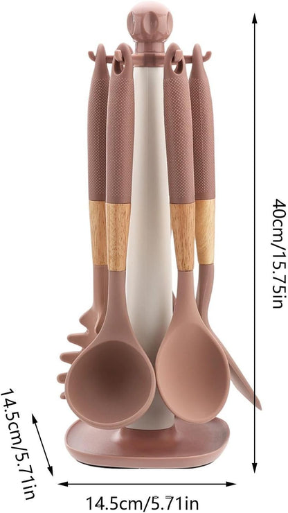 Cooking Utensils Set, With Holder, 1set, Silicone Kitchen Utensils Set, Silicone Spatulas, Food Grade Non Stick Coating Design, For Home Restaurant Camping