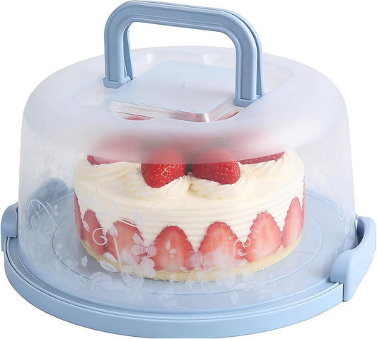 Plastic Small Cake Carrier Holder Cover Round Container with Collapsible Handles Suitable for 7 inch Diameter and 2.5 inch Height Cake (Pink)