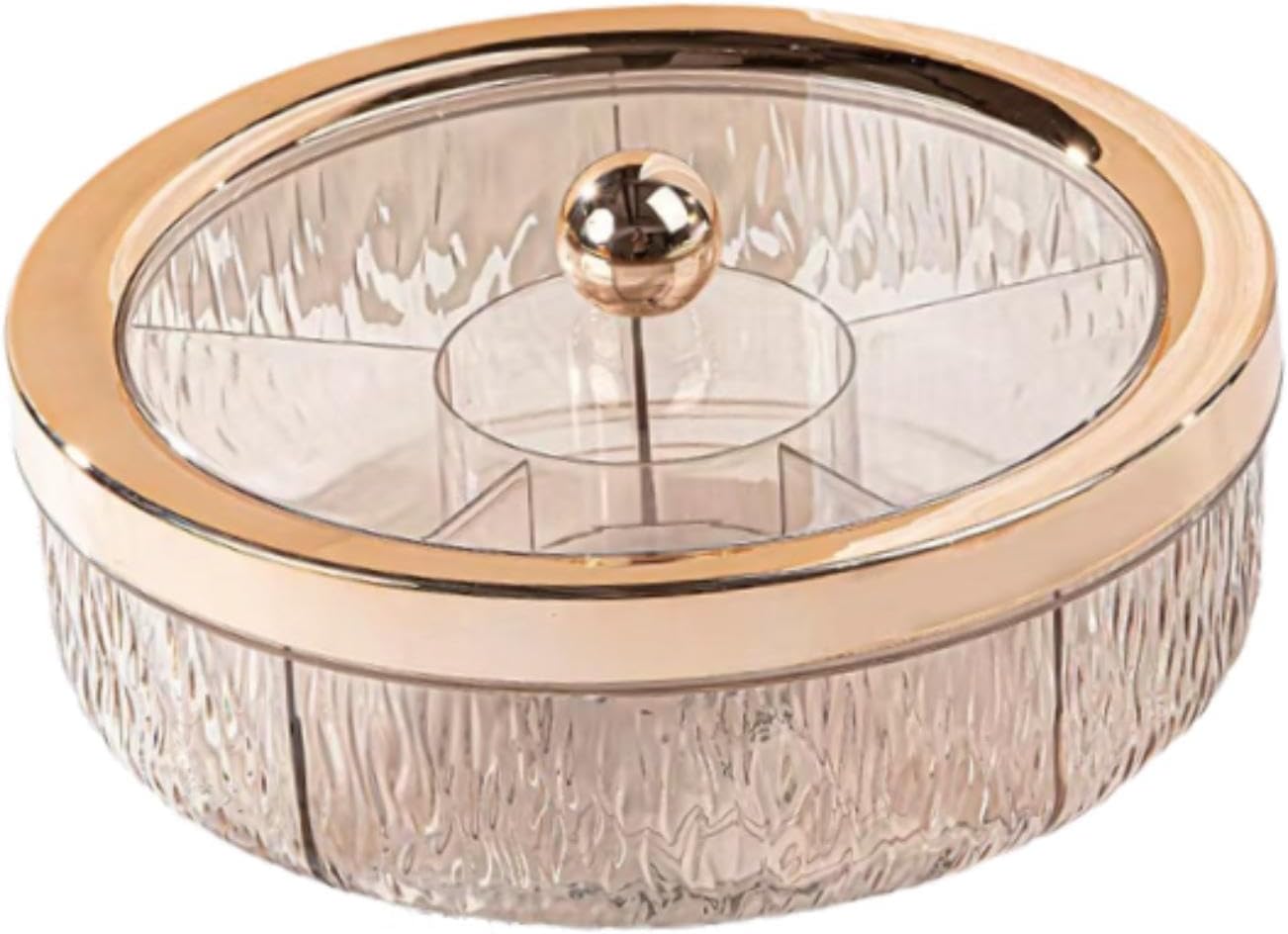Amagogo Divided Serving Tray with Transparent Lid Snack Tray Rotatable Base Appetizer Platter with 6 Compartments Dessert Dish Suitable for Gift Giving Home D, Golden Bow