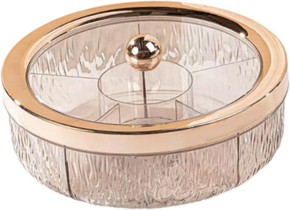 Amagogo Divided Serving Tray with Transparent Lid Snack Tray Rotatable Base Appetizer Platter with 6 Compartments Dessert Dish Suitable for Gift Giving Home D, Golden Bow