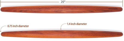 Earlywood French Rolling Pin - Tapered Wooden Rolling Pin for Baking Pizza, Pastry Dough or Pasta - Hard Wood French Roller Baking Pin Made in USA - Jatoba