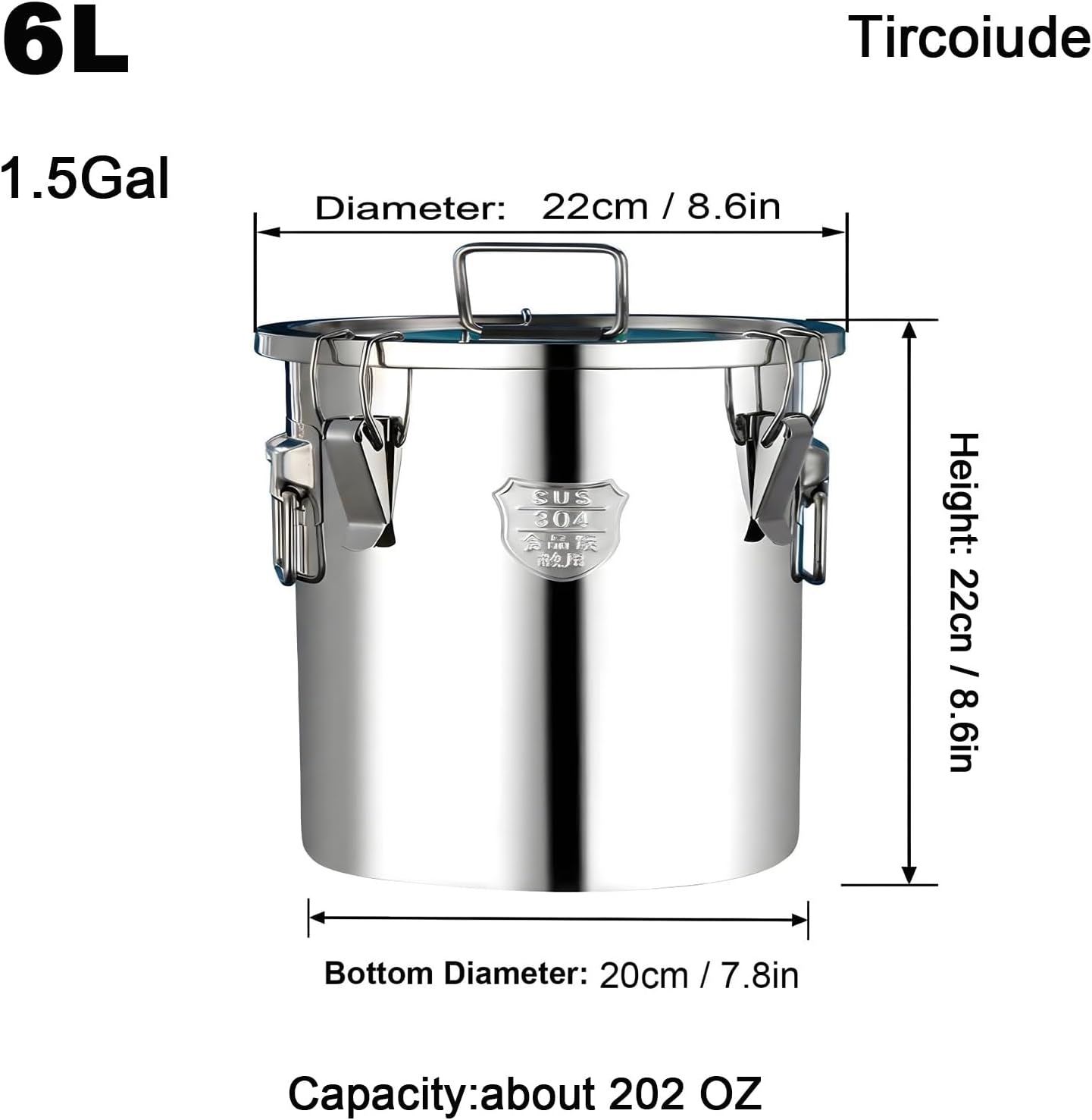 25lb Stainless Steel Containers with Lids, 12L/3.1gal 304 Stainless Steel Storage Containers, Metal Bird Seed Storage Container for Rice Flour Sugar Grain Coffee Bean Kitchen Jar