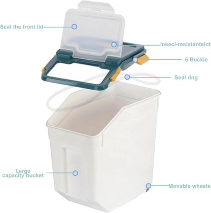 RUIAN 2Pcs Large Flour Storage Container Bin 50Lb Airtight Rice Storage Containers with Wheels Seal Locking Lid, BPA Free with Measuring Cup&Scoop for Flour, Rice, Grain 100LBS Total (Blue)