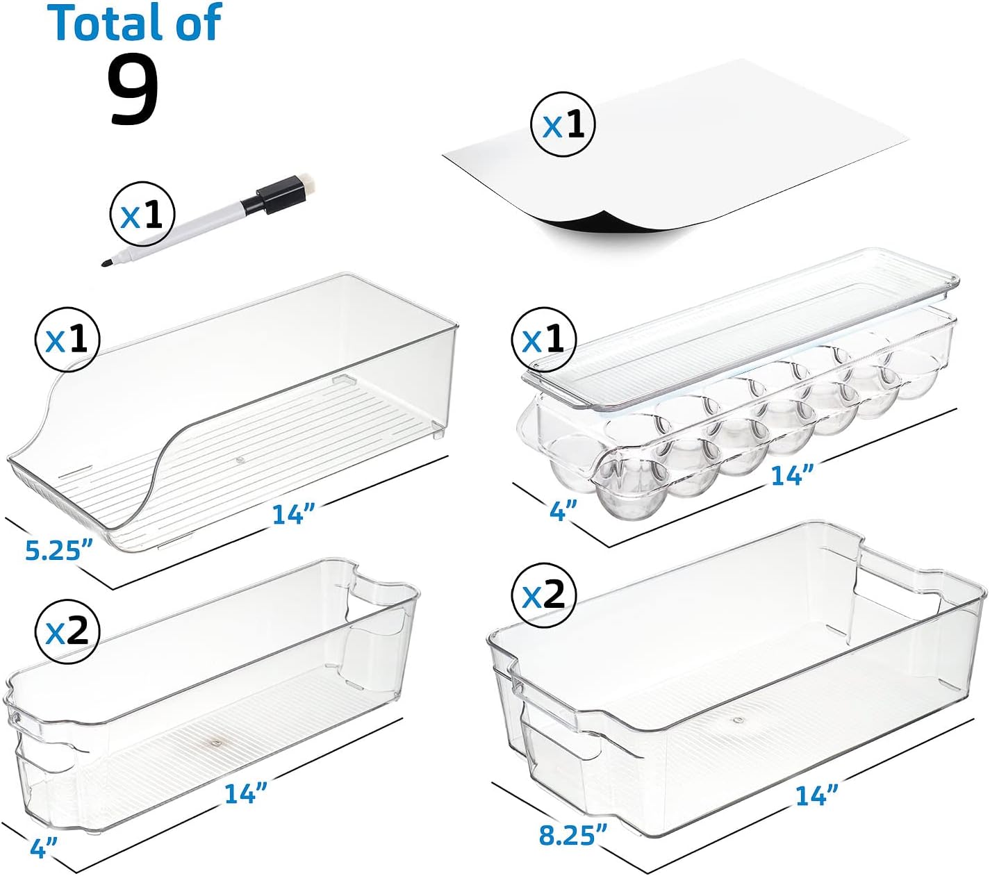 STORAGEBUD Fridge Organizer - 14 Piece Refrigerator Organizer Bins - Stackable Freezer Organizer - Clear Refrigerator Organizer - Acrylic Fridge Bins, (VDS-SB-BIN-14SET)