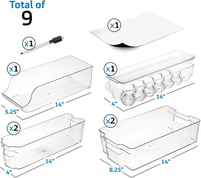 STORAGEBUD Fridge Organizer - 14 Piece Refrigerator Organizer Bins - Stackable Freezer Organizer - Clear Refrigerator Organizer - Acrylic Fridge Bins, (VDS-SB-BIN-14SET)