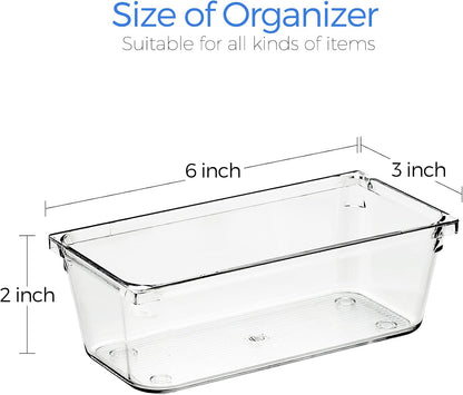 Ravinte 6 Pack Drawer Organizer - 3" X 9" Plastic Storage Bins, Acrylic Organizers with Non-Slip Pads Clear Desk Storage Tray for Makeup, Jewelries, Kitchen Utensils, Bathroom and Office