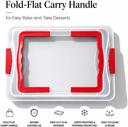 10x15 Jelly Roll Pan with Lid, Nonstick Carbon Steel Baking Pan with Locking Cover & Foldable Carry Handle, Rectangular Cake Pan Carrier for Swiss Roll, Brownies, Bars, Potluck & Bake Sale Desserts