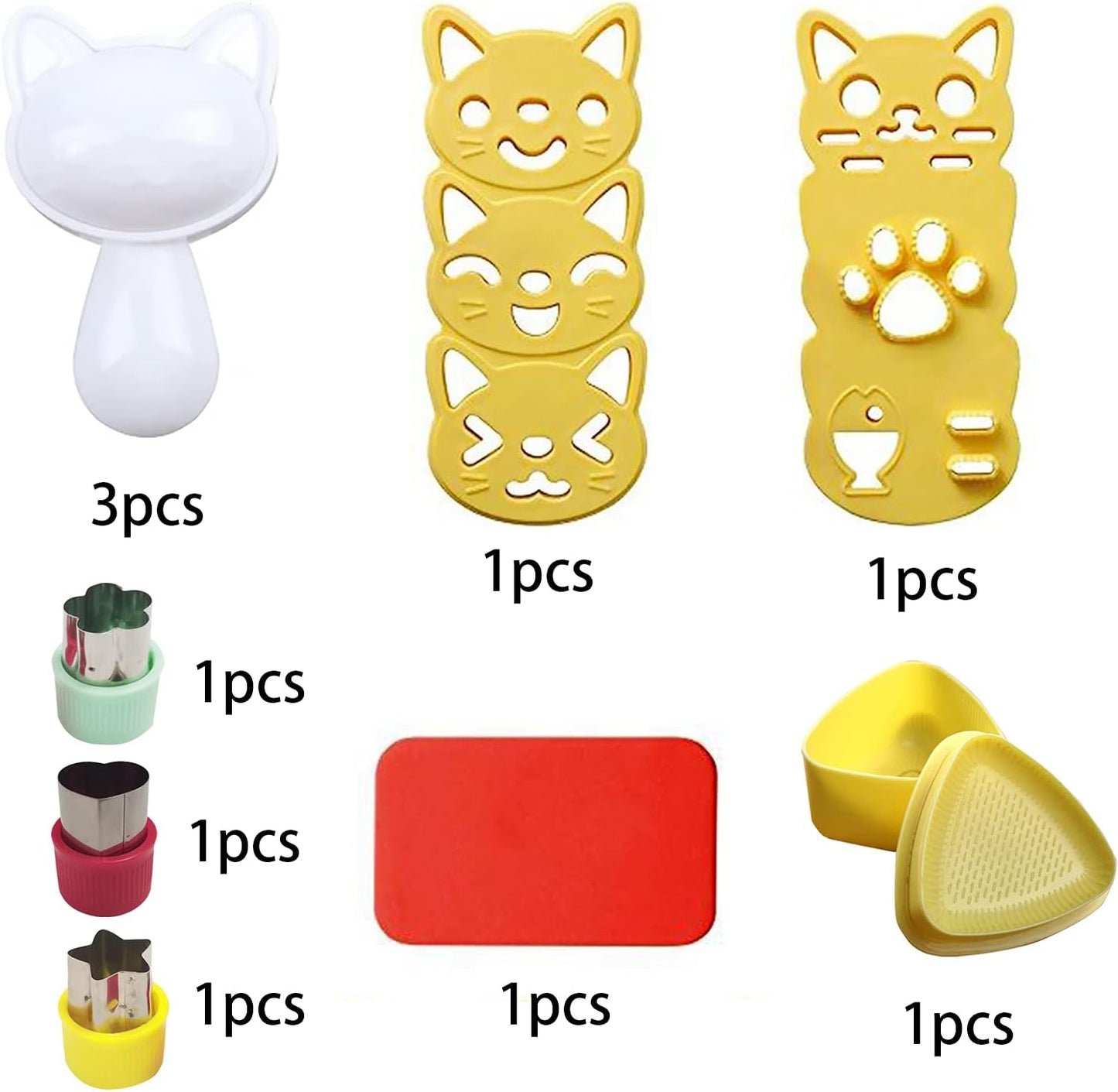 Cute Cat Rice Ball Molds 6 Sets Sushi Molds Bento Accessories Kits with 3PCS Vegetable Fruit Cutter Shapes and 1PC Gimbap Mold Triangle for Nori Rice Making DIY Bento Box Picnic Tools