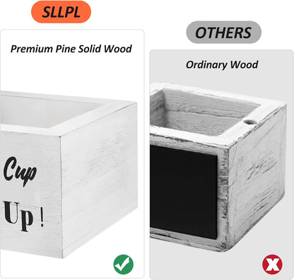 Wooden Cup Holder - Party Cup Holder with Marker Slot, Cup Holder for Party and Wedding, Rustic Disposable for Bar, Kitchen, Countertop, Home & Office, White