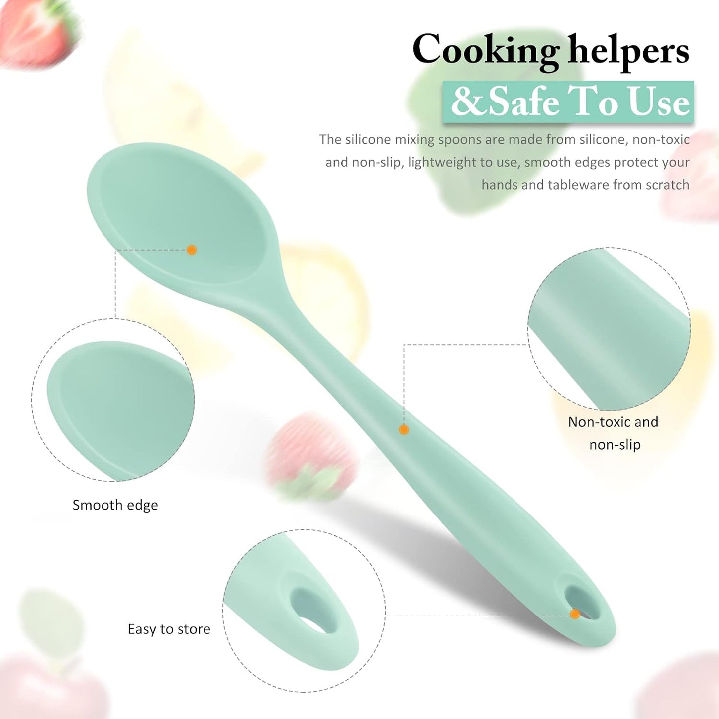 Shappy 4 Pieces Silicone Cooking Spoons 10.6 Inch Heat Resistant Kitchen Spoons for Mixing, Serving and Stirring Upgrade Large Non Stick Basting Utensils, Dishwasher Safe(Spoon,Fashionable Color)