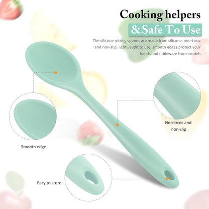 Shappy 4 Pieces Silicone Cooking Spoons 10.6 Inch Heat Resistant Kitchen Spoons for Mixing, Serving and Stirring Upgrade Large Non Stick Basting Utensils, Dishwasher Safe(Spoon,Fashionable Color)