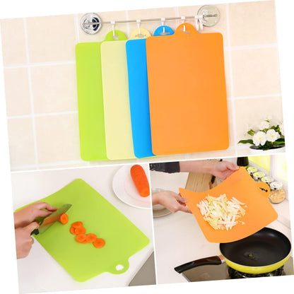 Unomor 4pcs Flexible Cutting Board Non-slip Textured Mats for Kitchen Prep Safe Material Includes Blue Green Beige Orange Easy to Hang and Store