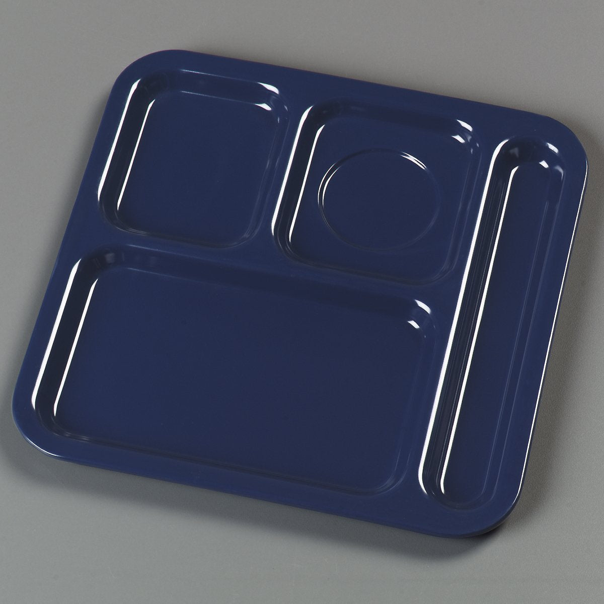 Carlisle FoodService Products Melamine Lunch Tray with 4 Compartments, Right Handed Cafeteria Tray with Divided Compartments for Food, 10" x 9.75", Dark Blue
