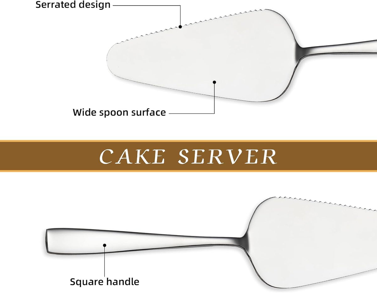 Cake Pie Servers, 9.06" Stainless Steel Wedding Cake Cutter with Serrated Edges, Pie Spatula Pizza Pastry Server Set of 2, Square Handle Cake Cutting Set for Wedding Brithday Party and Events