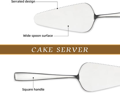 Cake Pie Servers, 9.06" Stainless Steel Wedding Cake Cutter with Serrated Edges, Pie Spatula Pizza Pastry Server Set of 2, Square Handle Cake Cutting Set for Wedding Brithday Party and Events