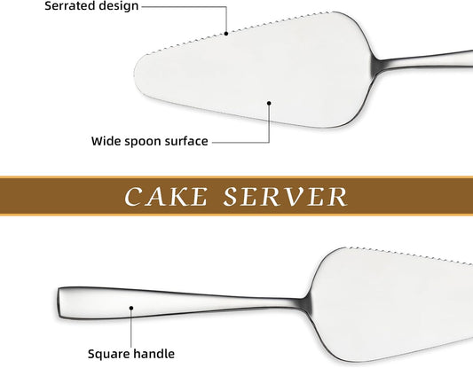 Cake Pie Servers, 9.06" Stainless Steel Wedding Cake Cutter with Serrated Edges, Pie Spatula Pizza Pastry Server Set of 2, Square Handle Cake Cutting Set for Wedding Brithday Party and Events