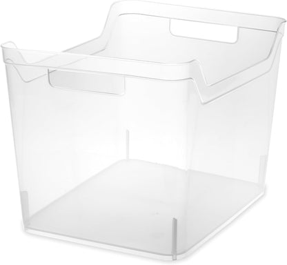 Sterilite Narrow Shelf Bin with Handles, Plastic Storage Container for Organizing Shelving, Closet, Pantry, and Countertops, Clear, 6-Pack