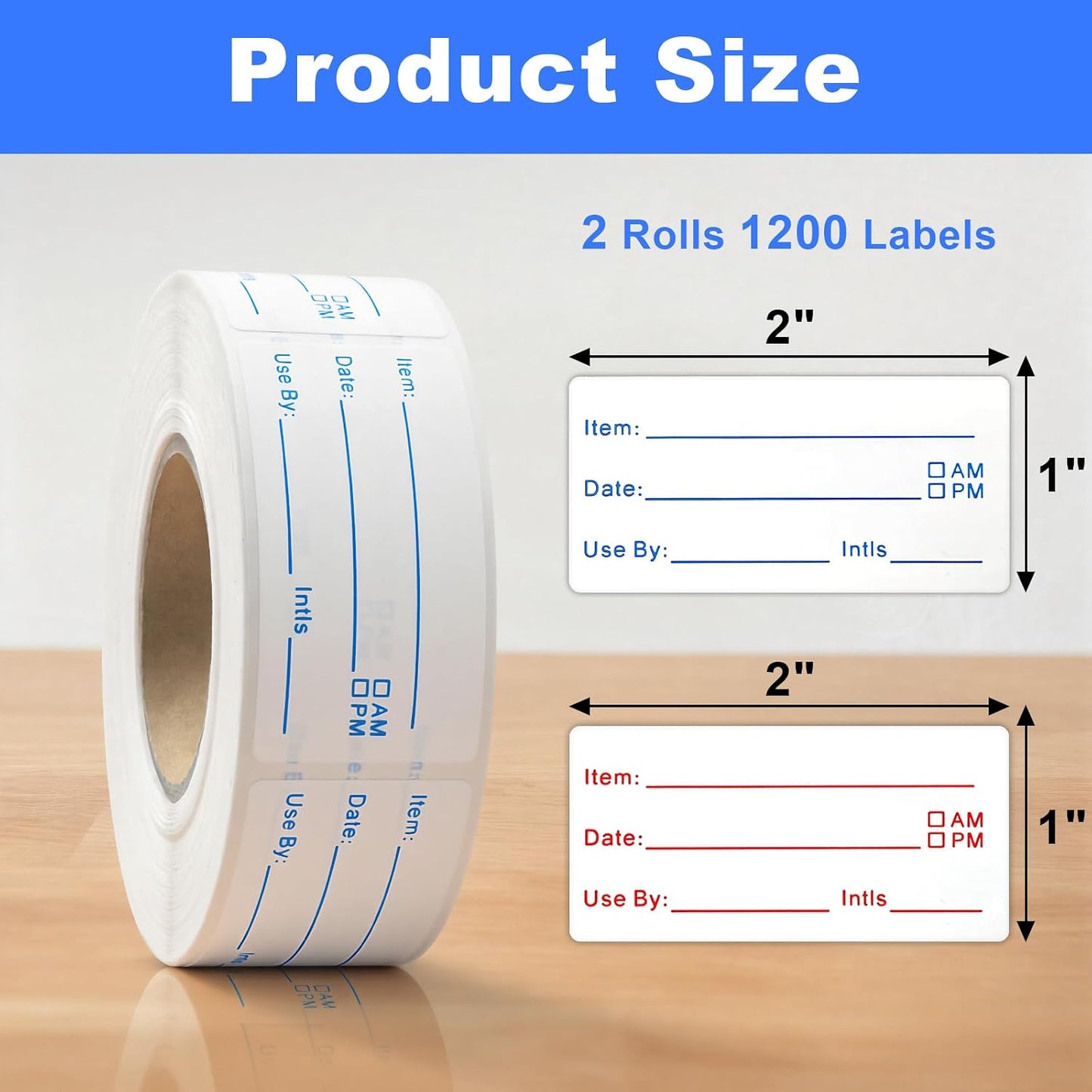 1200 Pieces Removable Food Labels Stickers, 2 Rolls 1x2 Inch Freezer Labels for Food Containers, No-Residue, Easy Clean, Waterproof & Oil-Resistant Food Storage Labels for Kitchen Restaurants