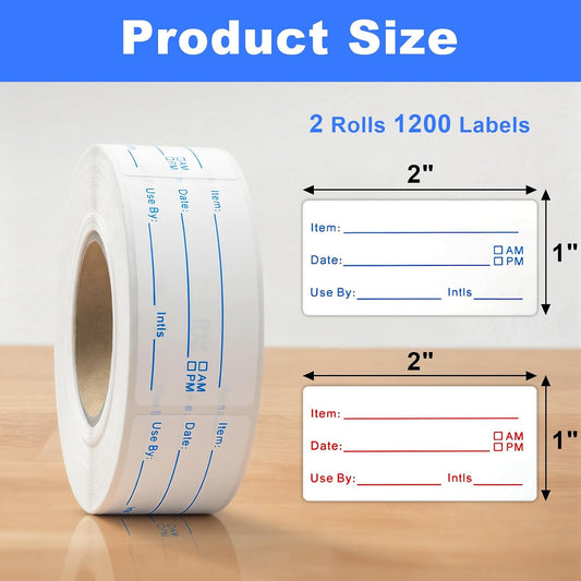 1200 Pieces Removable Food Labels Stickers, 2 Rolls 1x2 Inch Freezer Labels for Food Containers, No-Residue, Easy Clean, Waterproof & Oil-Resistant Food Storage Labels for Kitchen Restaurants