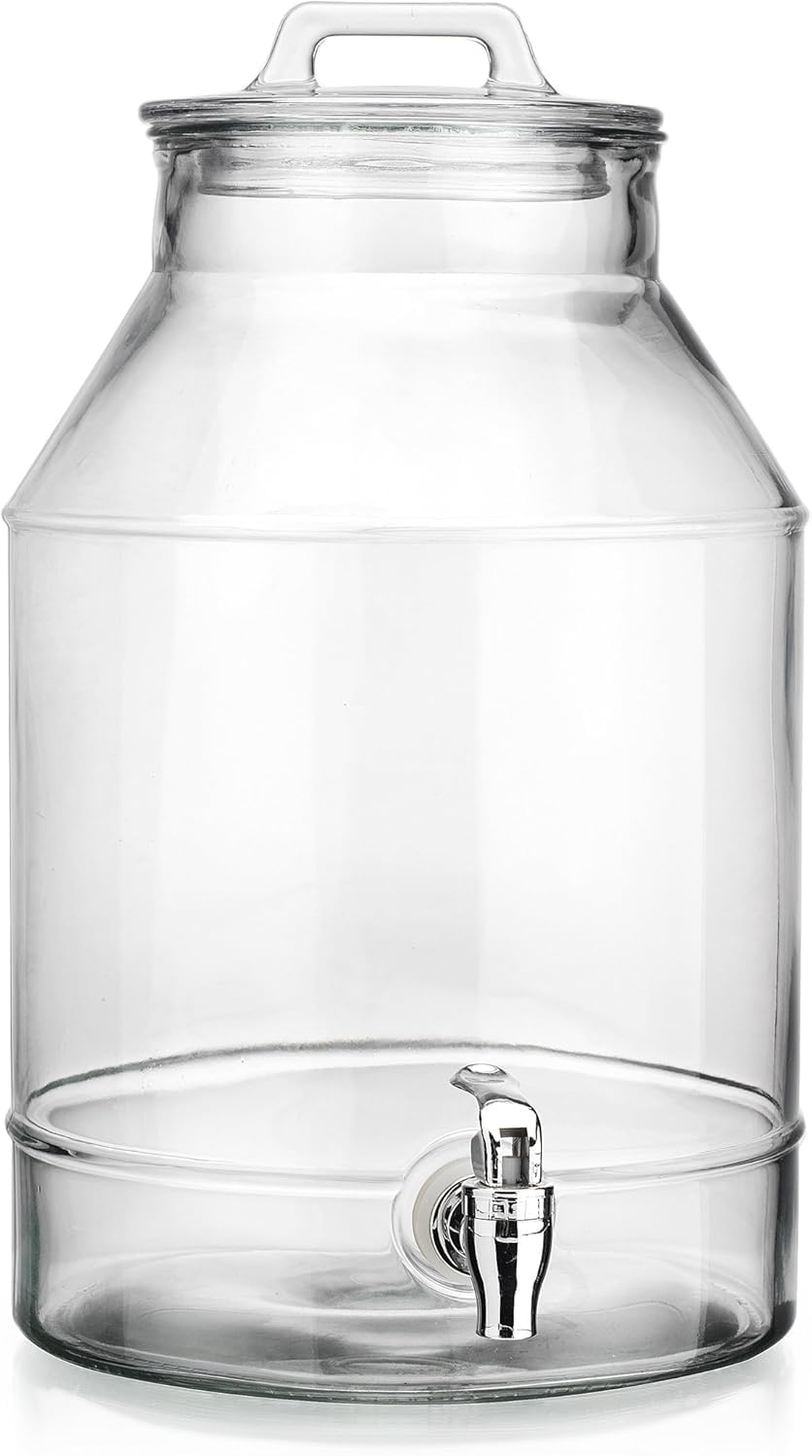 3 Gallon Glass Drink Dispenser with Metal Stand & Lid – Hammered Beverage Dispenser with Leakproof Spigot, Wide Mouth for Easy Fill – Ideal for Parties, Lemonade, Iced Tea, Sangria & More