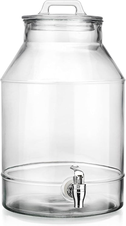 3 Gallon Glass Drink Dispenser with Metal Stand & Lid – Hammered Beverage Dispenser with Leakproof Spigot, Wide Mouth for Easy Fill – Ideal for Parties, Lemonade, Iced Tea, Sangria & More