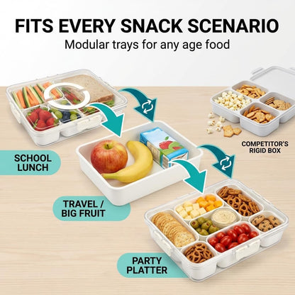 Dishwasher Safe Snackle Box Container 11 Removable Compartments - Divided Serving Tray with Lid and Handle - Portable Snack Box BPA Free - Premium PCTG Plastic Beach Snack Containers