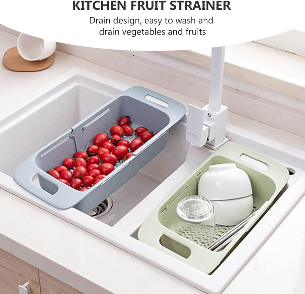 Cabilock Extendable Over The Sink Colander Fruits and Vegetables Drain Basket Expandable Dish Drying Rack Adjustable Trainer Sink Washing Basket for Kitchen