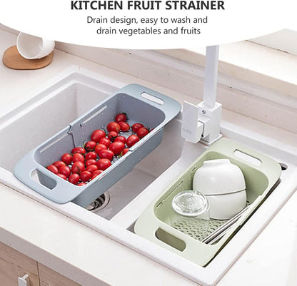 Cabilock Extendable Over The Sink Colander Fruits and Vegetables Drain Basket Expandable Dish Drying Rack Adjustable Trainer Sink Washing Basket for Kitchen