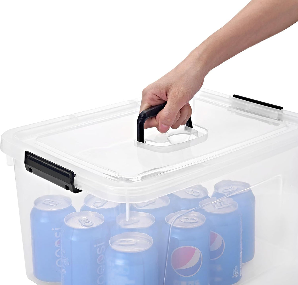 6 Quart Stackable Plastic Storage Bins with Lids, 6 Pack Clear Black Small Organizer Boxes with Latches for Bathroom, Pantry, Office Desk and Small Item Storage