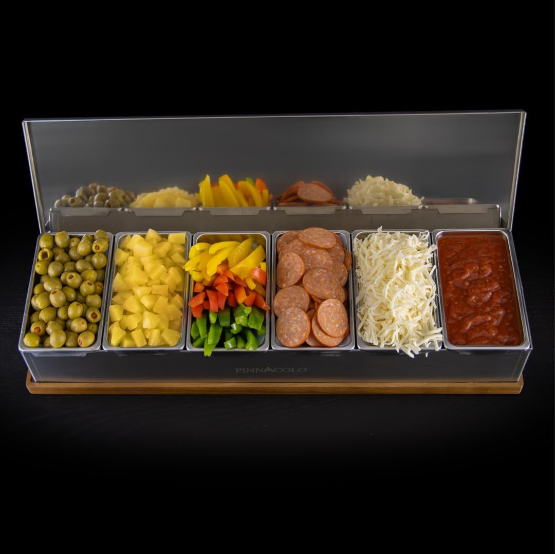6 Slot Condiment Carrier, Stainless Steel Holders, Silicone Lids, and Gel Packs - Portable and Versatile for Outdoor BBQs and Parties