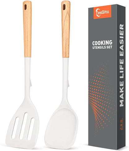 Extra Large Silicone Spatula Turner Set with Wooden Handle