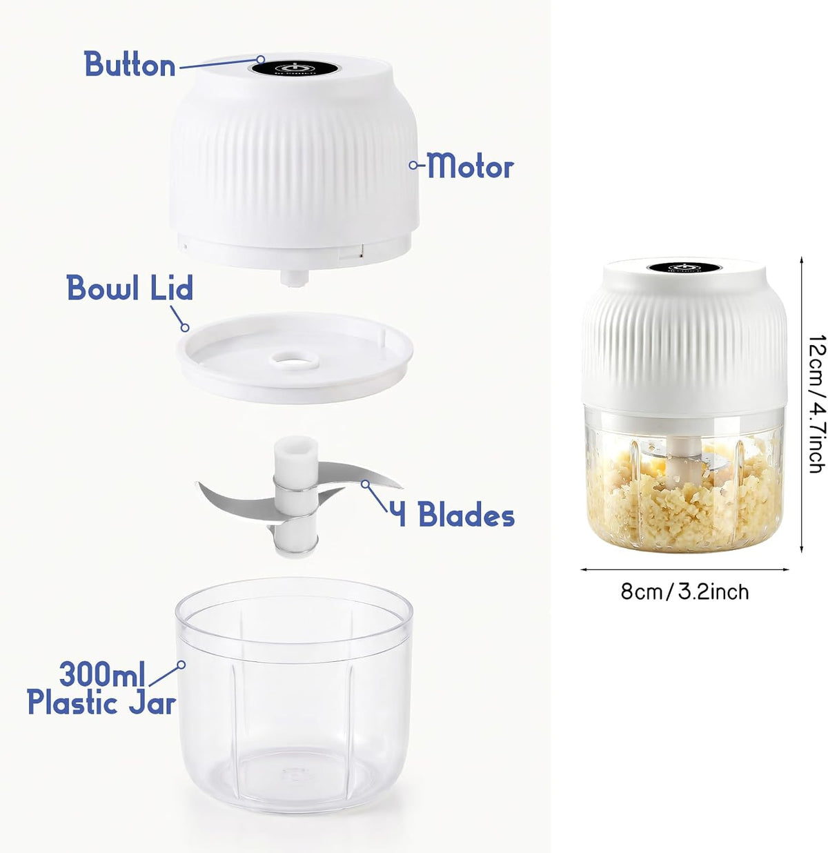 Electric Garlic Chopper, 2026 New Mini Food Processor & Food Chopper for Kitchen, Portable Cordless Garlic Mincer with 6 Stainless Steel Blades, Small Vegetable Chopper for Onion Salad (400ML Blue)