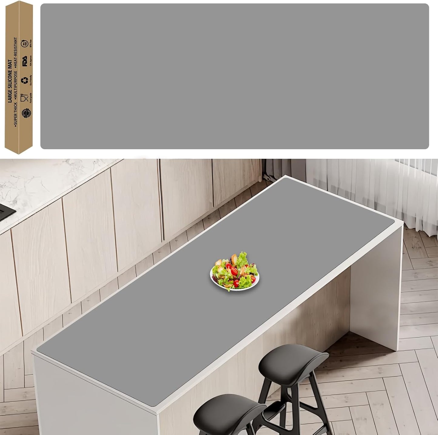 Extra Large Silicone Mat 78.7''x23.6''(200cmx60cm), Large Silicone Mats for Kitchen Counter, Multipurpose Heat Resistant Mat, Waterproof Placemat for Countertop Protector, Black
