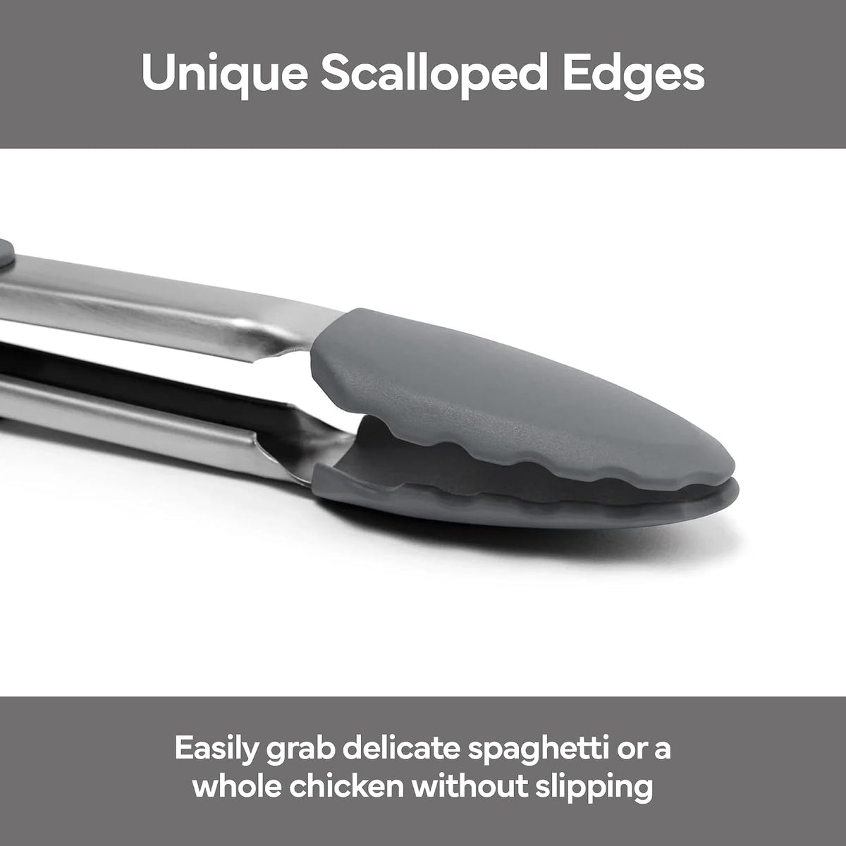 Misen Kitchen Tongs - Dishwasher Safe, Heavy Duty - Precision Stainless Steel Grilling Tool - Heat Resistant - Perfect for Serving and Air Frying - 13 Inch | Gray
