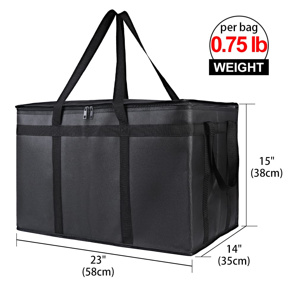 Bodaon 2-Pack Insulated Food Delivery Bag, XXX-Large Meal Grocery Tote Insulation Bag for Hot and cold Food, Commercial, Large Capacity Reusable Warming Bag, Heavy Duty Pizza Carrier, Black + Red