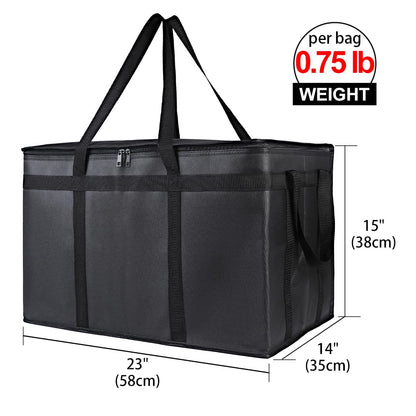 Bodaon 2-Pack Insulated Food Delivery Bag, XXX-Large Meal Grocery Tote Insulation Bag for Hot and cold Food, Commercial, Large Capacity Reusable Warming Bag, Heavy Duty Pizza Carrier, Black + Red