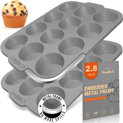 Walfos Silicone Muffin Pan - 12 Cups Regular Silicone Cupcake Pan, Non-stick Great for Making Muffin Cakes, Tart, Bread - BPA Free and Dishwasher Safe