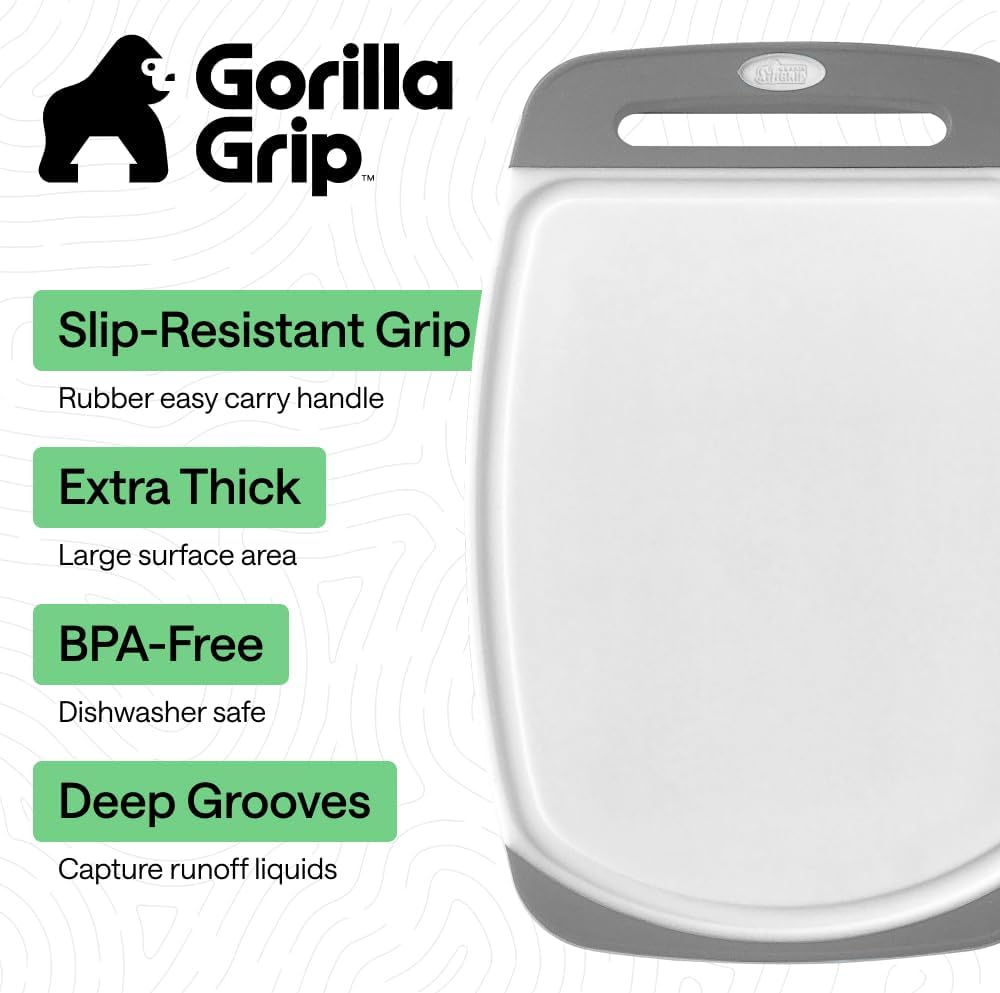 GORILLA GRIP BPA-Free Reversible Kitchen Cutting Board Set of 3, US Designed, Nonporous, Juice Grooves Catch Liquid, Slip Resistant Border, Dishwasher Safe, Durable Large Food Chopping Boards, Black