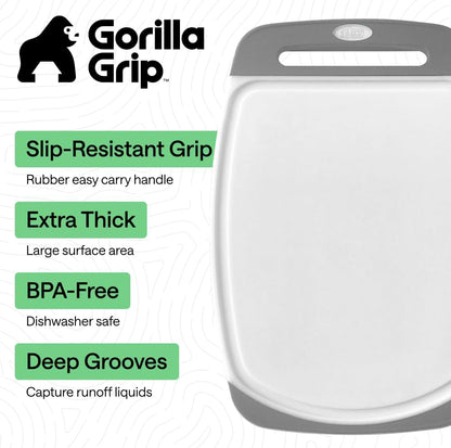 GORILLA GRIP BPA-Free Reversible Kitchen Cutting Board Set of 3, US Designed, Nonporous, Juice Grooves Catch Liquid, Slip Resistant Border, Dishwasher Safe, Durable Large Food Chopping Boards, Black