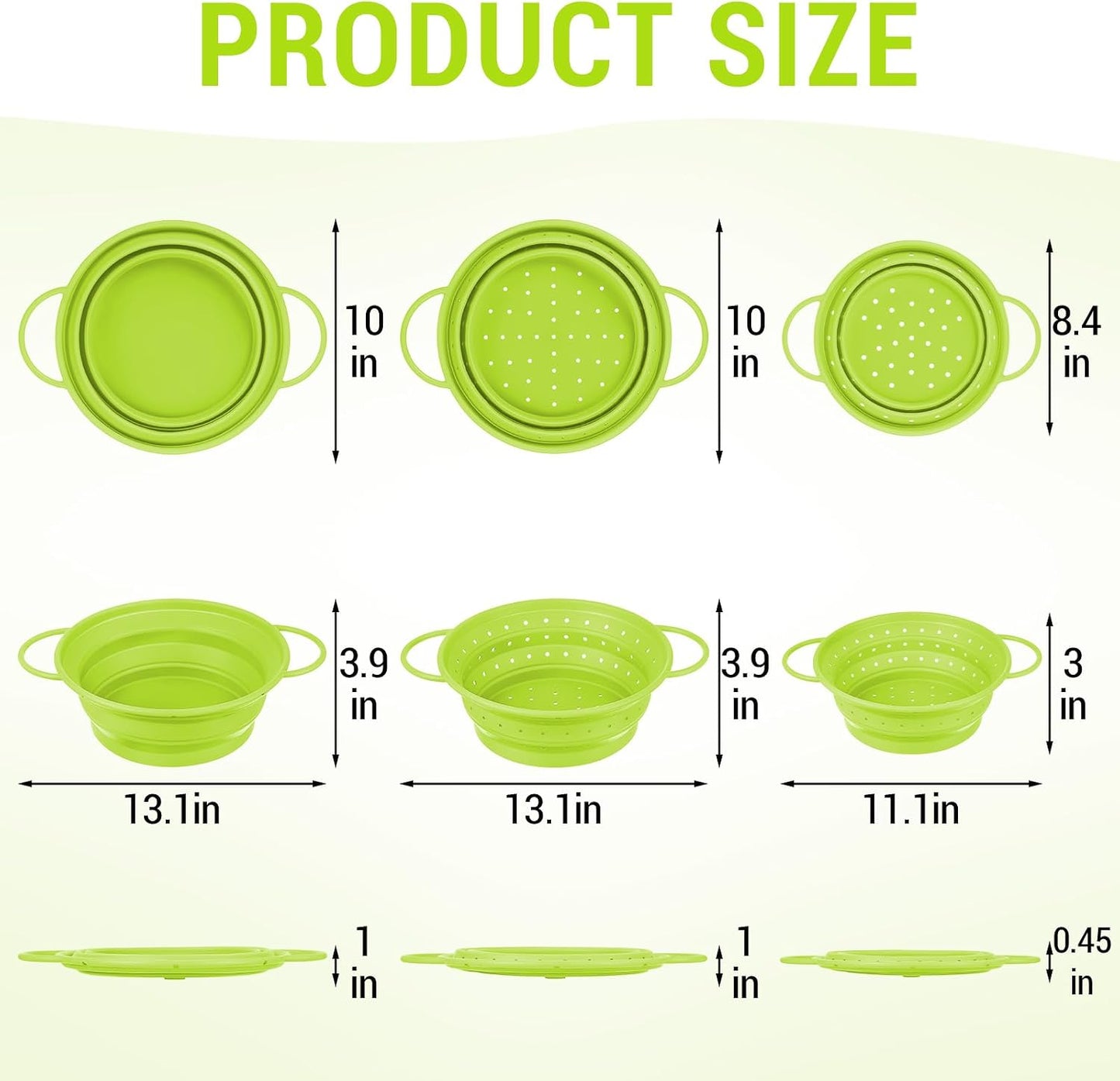 3 Pack Collapsible Colander with Strainer Bowl Set, 11 & 13 In BPA-Free Silicone Colanders for Kitchen, Heat-Resistant Strainer Dishwasher Safe Baskets for Vegetable Fruits(White)