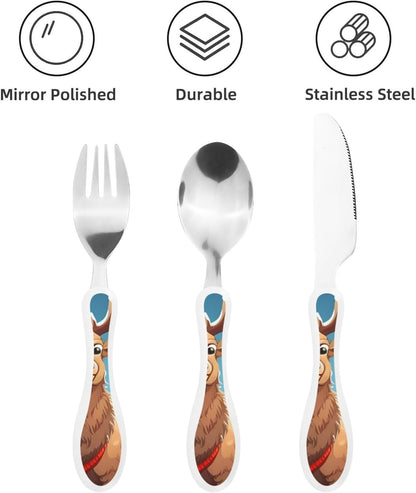 3-Piece Kids Silverware Set With Storage Case, Stainless Steel Reusable Children Safe Knife Spoon Fork Set Yellow Sunflowers Children Flatware Set For Kids Lunch Box