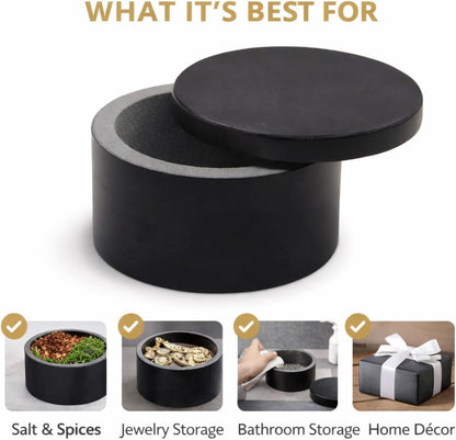 Round Marble Salt Box With Lid, 3.5" x 2"